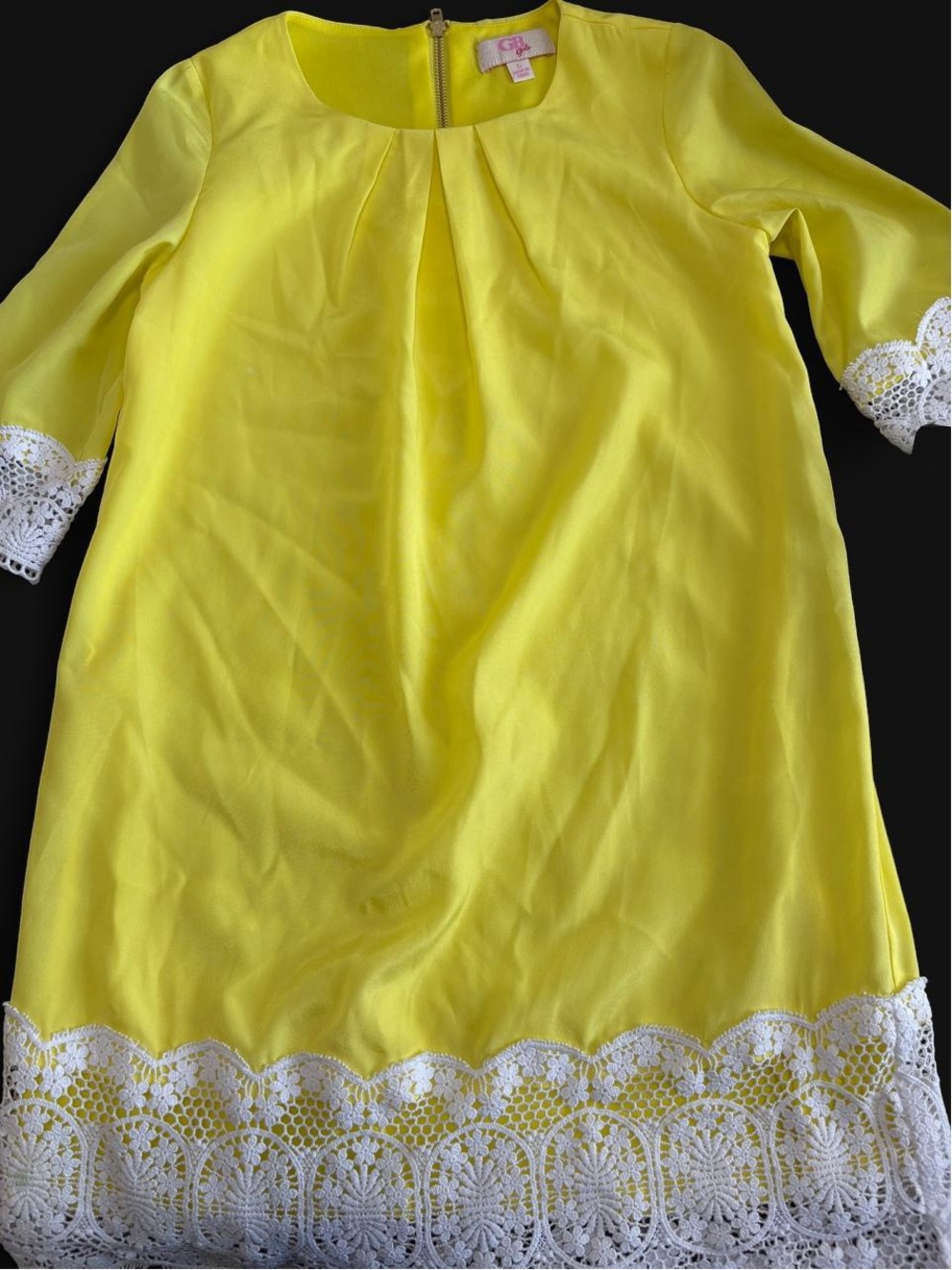 GB girls Lemon Yellow Dress with White Lace Trim